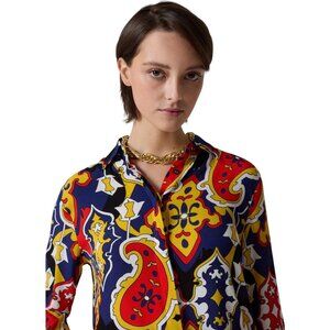 MP Massimo Piombo Women's Paisley Classic Navy Button Up Shirt Small NWT Italy